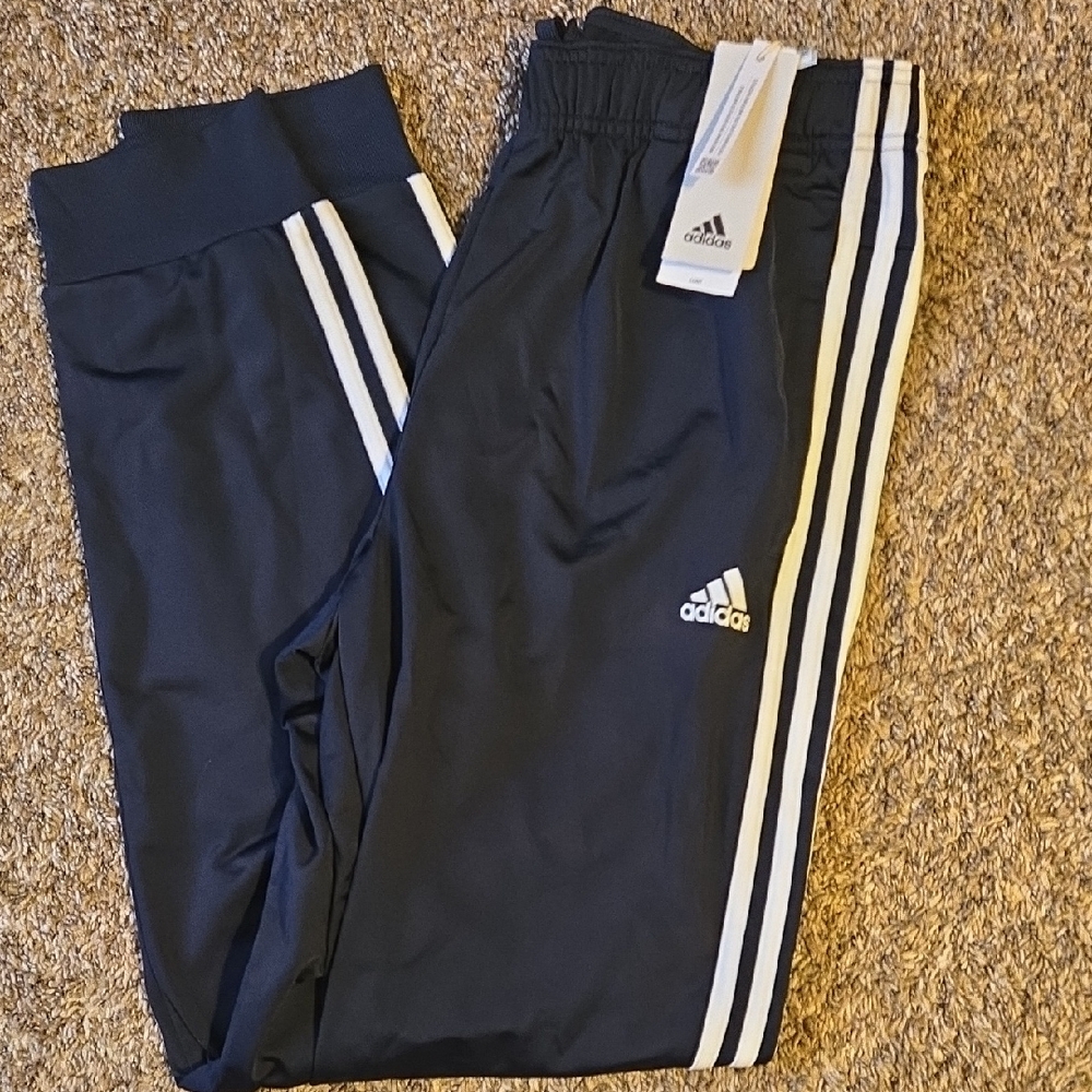 Adidas Mens Navy Joggers with White Stripes